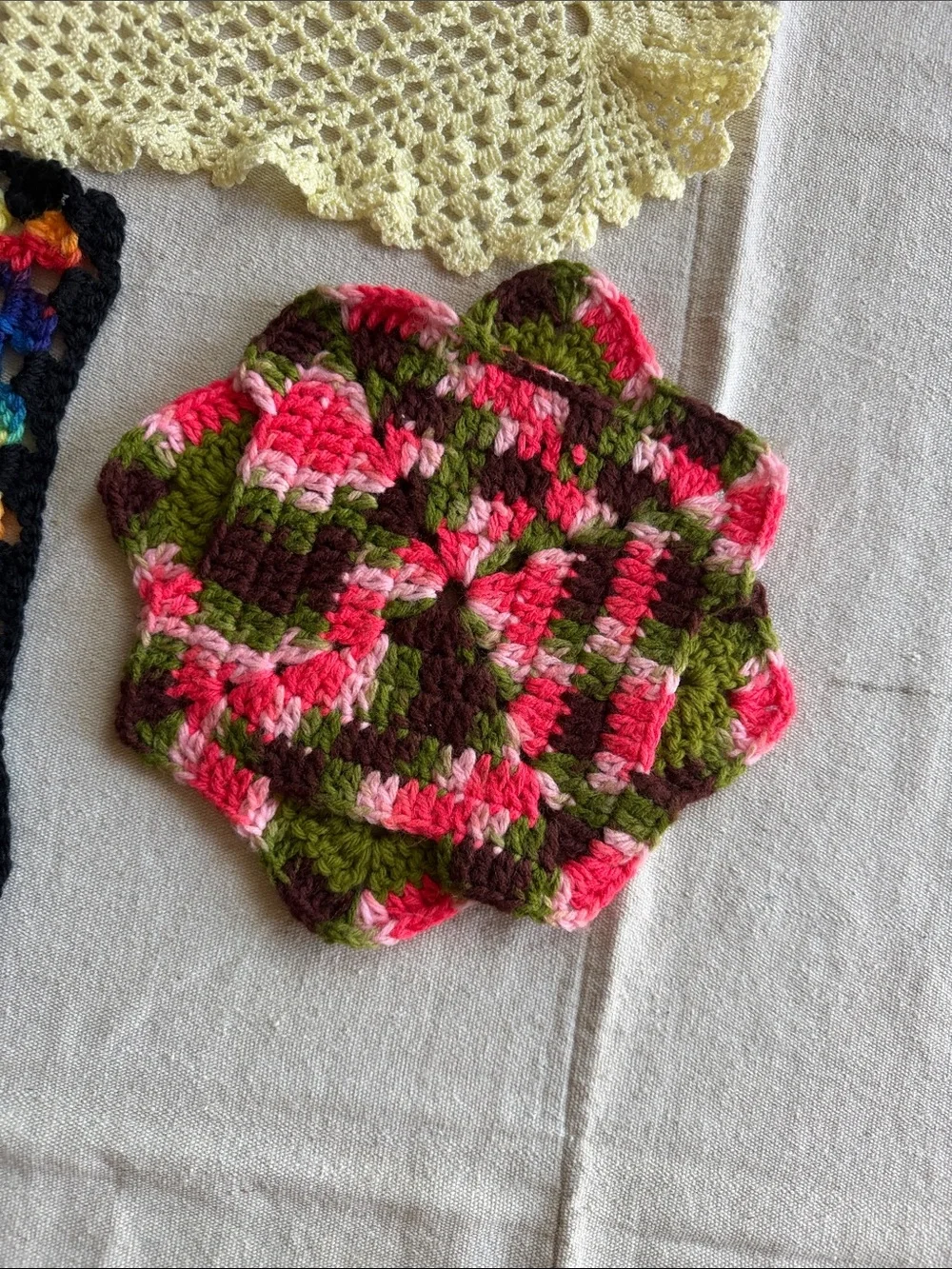 Handmade Multicolor Crochet Doilies - Set of 4